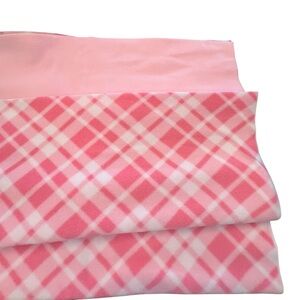 2 Piece Fleece Fabric Sewing New Baby Girl Pink Plaid Cozy Soft 1.5+ Yards Craft
